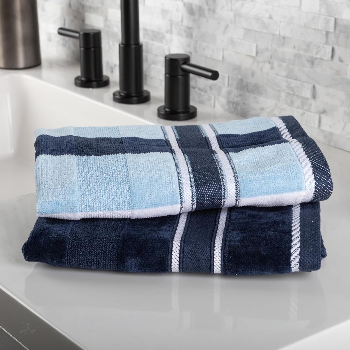 Lavish Home 6 Piece Bathroom Towels Set - Soft 100% Cotton Towels | 525 GSM - Navy Color for Shower & Spa