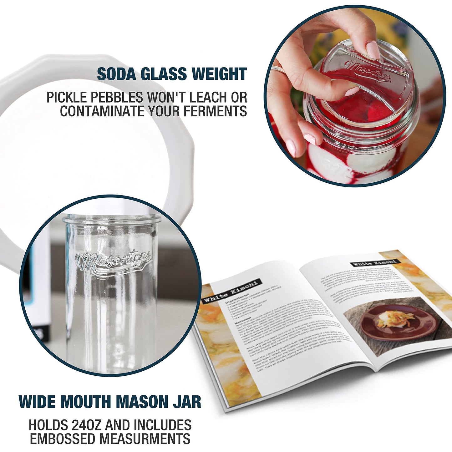 Masontops Fermentation Jar Starter Set, Easy Vegetable Fermentation Kit, Includes Mason Jar, Pickle Kit with Fermentation Lids & Fermentation Weight