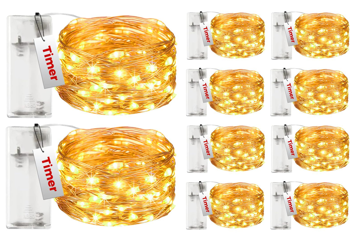 btfarm 10 Pack Fairy Lights with Timer, 10FT 30LED Battery Operated Twinkle Lights Waterproof, Copper Wire Christmas String Lights for Indoor Outdoor Xmas Tree Wedding Party Holiday Decorations