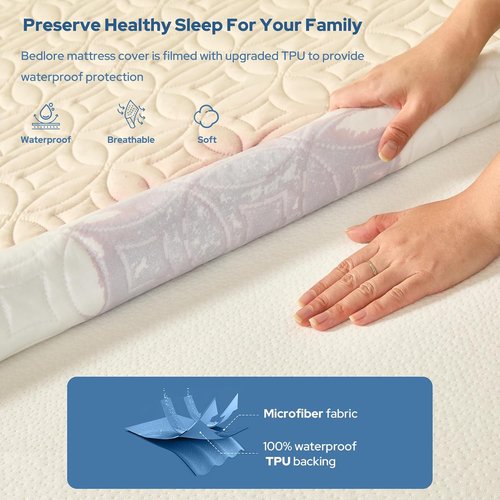 BEDLORE Waterproof Mattress Protector - King Size Noiseless Pad with Deep Pocket (6"-18" Depth) - Soft & Washable Beige Cover