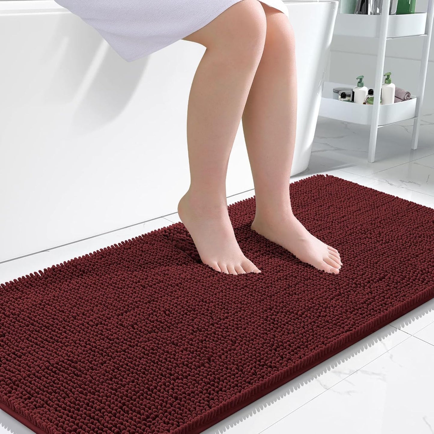 OLANLY Bathroom Runner Rugs - Soft Absorbent Chenille Bath Mats | Quick Dry, Machine Washable, 47x24, Andorra Red-Brown