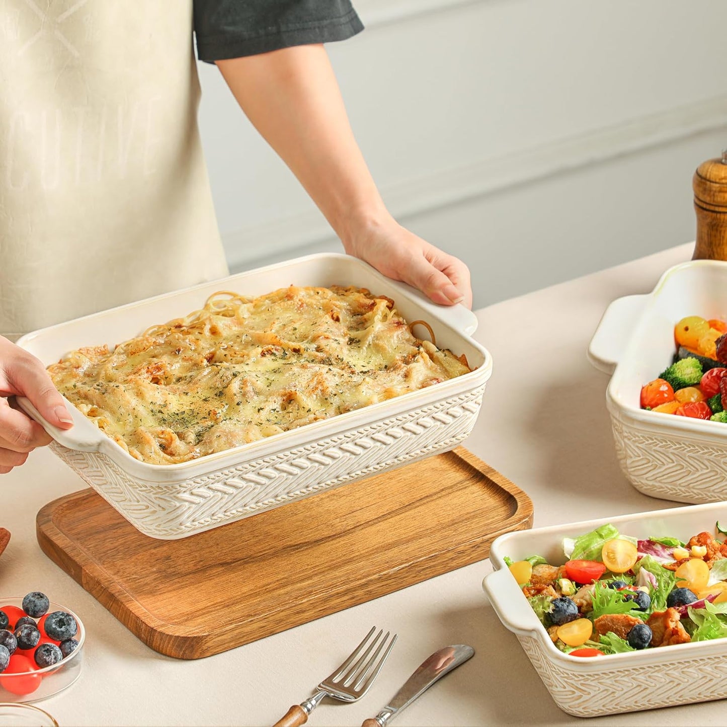 Regine Switzerland Casserole Dishes Set - Ceramic Baking Pans for Oven | 3 Rectangular Sizes (15.4''/12.3''/9.8'')