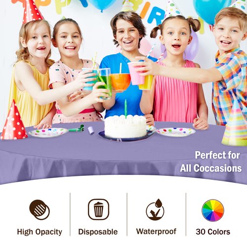 Exquisite 12-Pack Premium Plastic Tablecloth 84in. Round Table Cover - Lavender