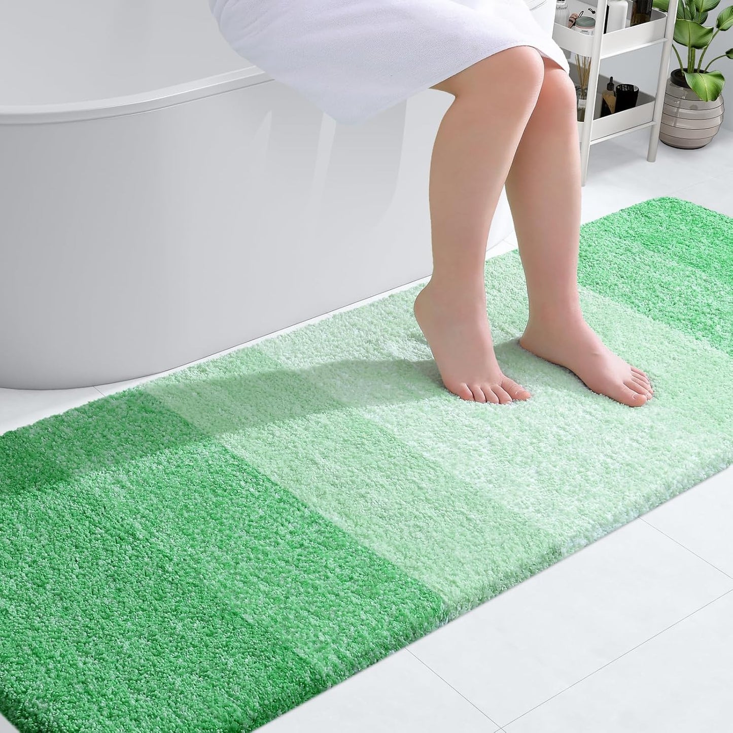 OLANLY Bathroom Runner Rugs - Extra Soft Microfiber, Quick Dry & Machine Washable | 70x24, Green