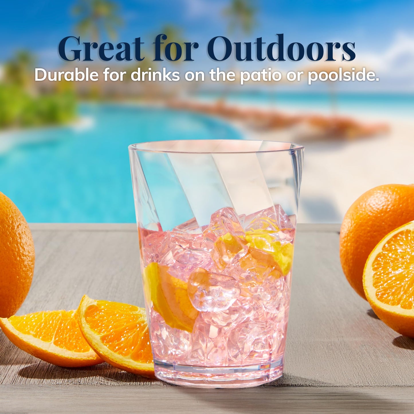 US Acrylic Optix Plastic Reusable Drinking Glasses (Set of 8) 14oz Rocks Cups in Clear | BPA-Free Tumblers, Made in USA | Top-Rack Dishwasher Safe