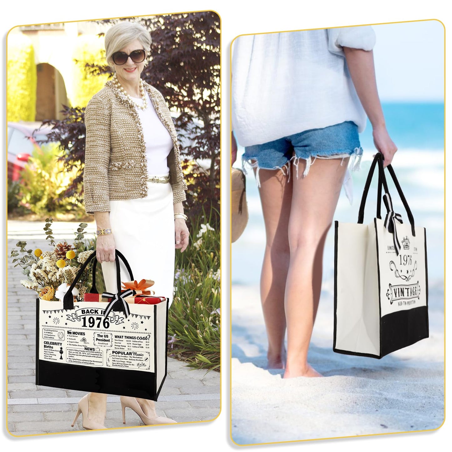 YeohJoy 50th Birthday Gifts for Women Canvas Tote Bag Travel Gear, Unique 50 Years Old Birthday Gifts for Mom Wife Aunt Friends Her, Vintage 1976 Handbag & Cosmetic Bag & Back in 1976 Poster