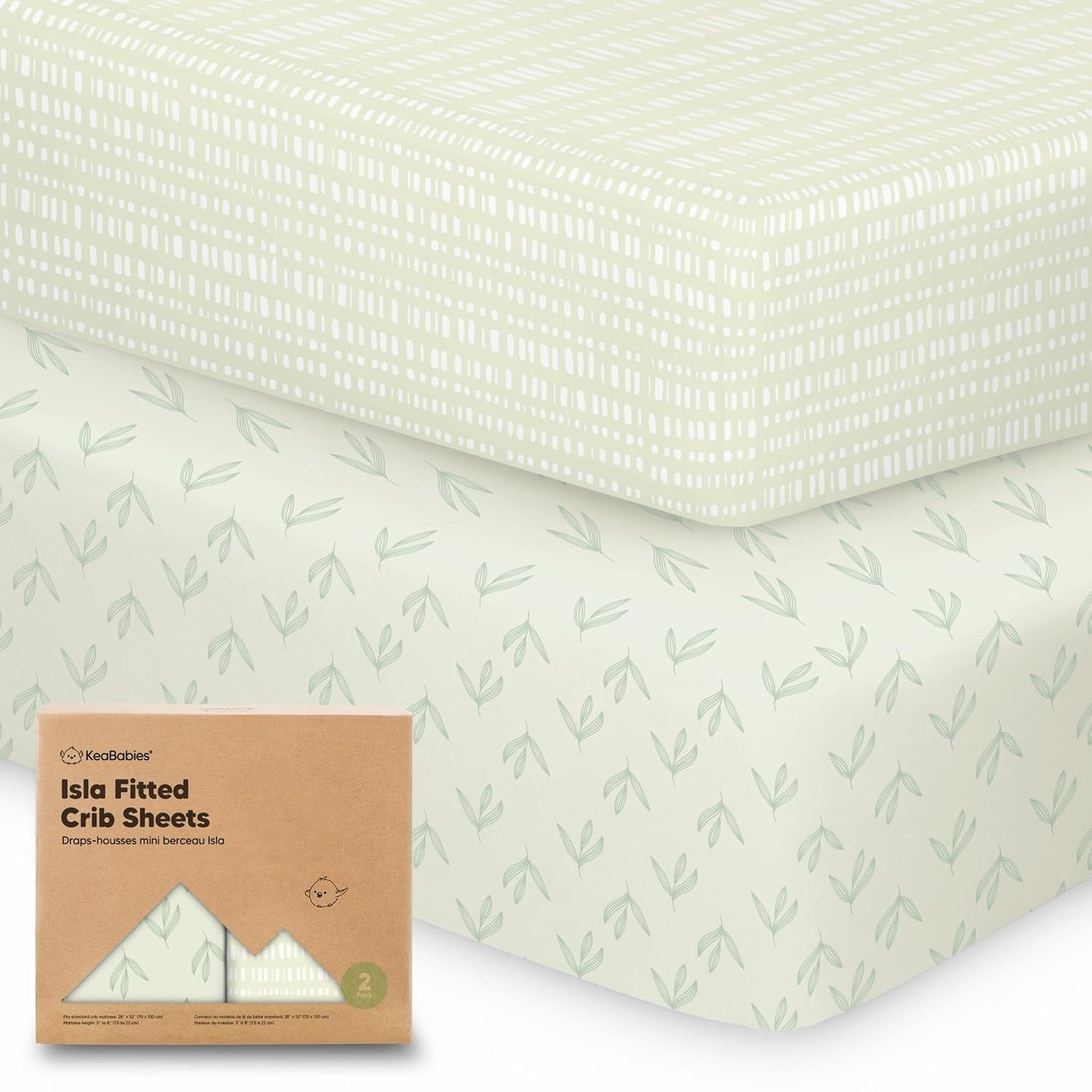 KeaBabies Baby Crib Sheets - Soft & Cozy 2-Pack Viscose Bamboo Fitted Mattress Covers | 52x28, Neutral Design