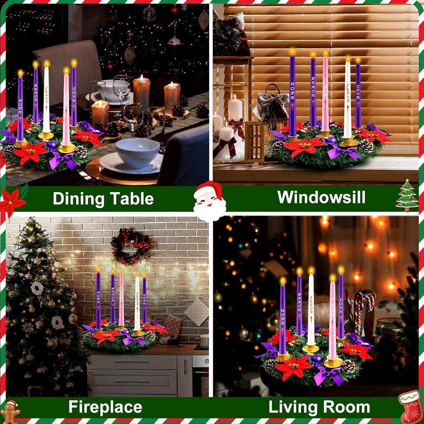 Skiennix 12-Inch Christmas Advent Wreath - 5 Candle Holder Set with Fire Retardant Metal Cups for Indoor Decor