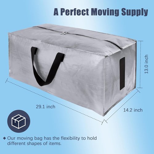 Homesure 12 Pack Large Moving Bags - Heavy Duty Water-Resistant Storage Totes with Zippers & Handles | Silver