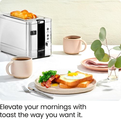 Chefman 2-Slice Digital Toaster - Stainless Steel with Extra-Wide Slots for Bagels | Defrost & Reheat Functions