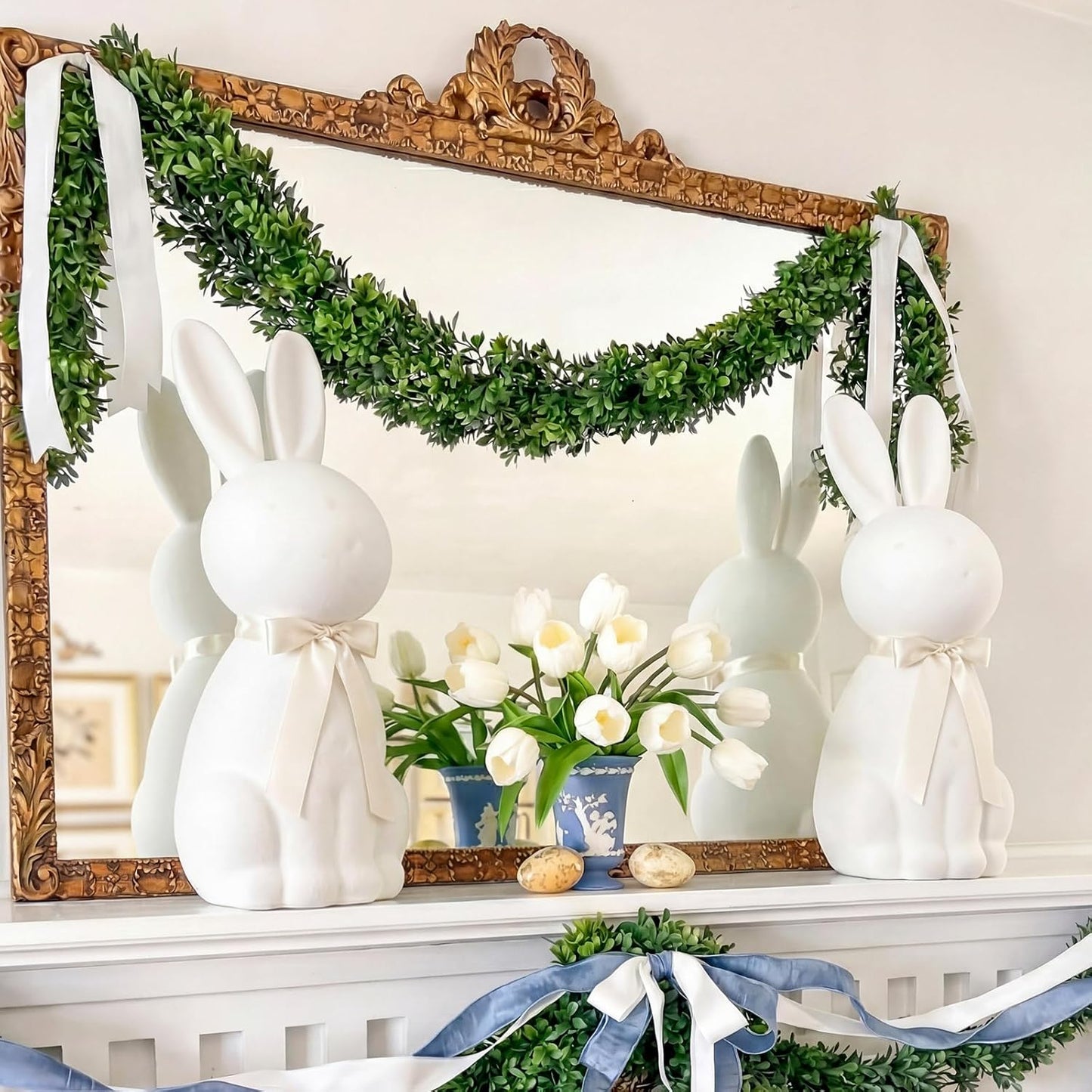Lineshading White Easter Bunny Figurine - 25" Flocked Standing Rabbit Statue for Porch & Yard Decor