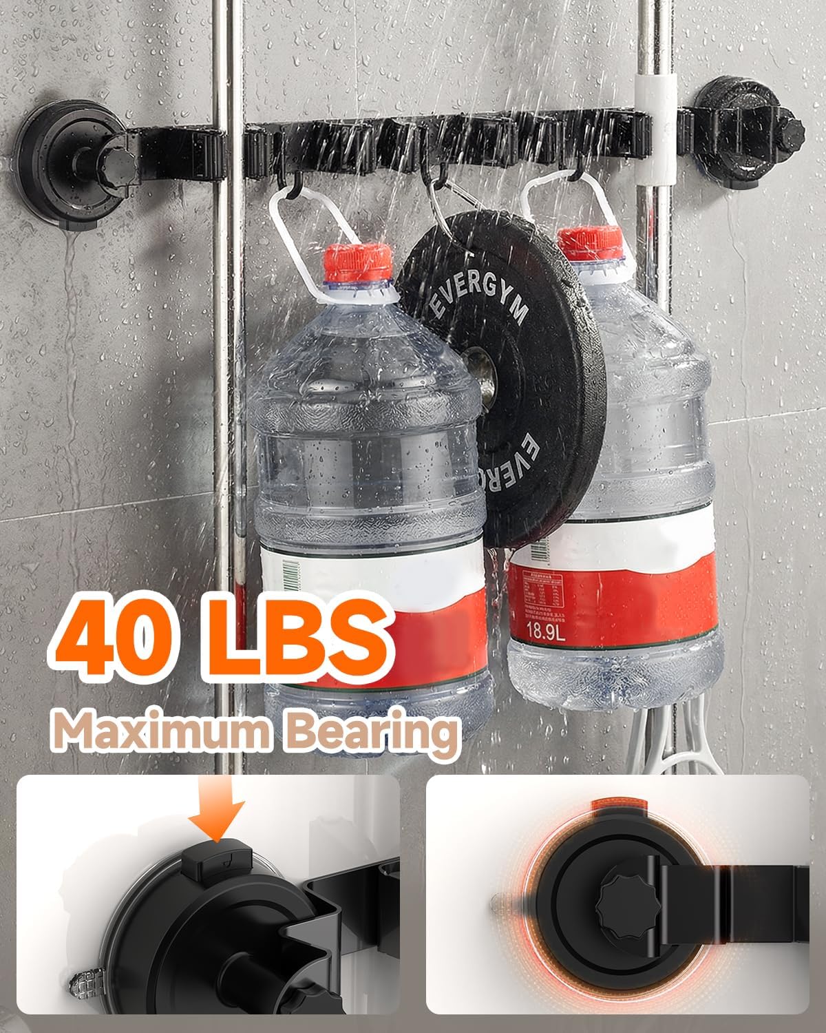 Upgrade Broom Holder Wall Mount by 2026 - Suction Cup Organizer with 4 Racks & 3 Hooks for Home