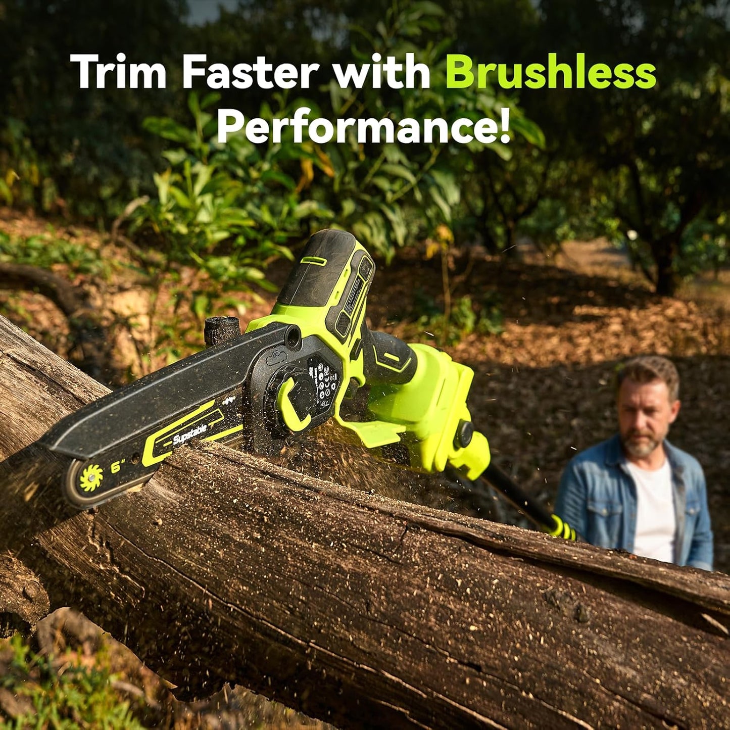 Skiennix Electric Pole Saw - Cordless Mini Chainsaw with 16Ft Reach & Auto Oiling | 8" & 6" Blades, 2x4.0Ah Battery