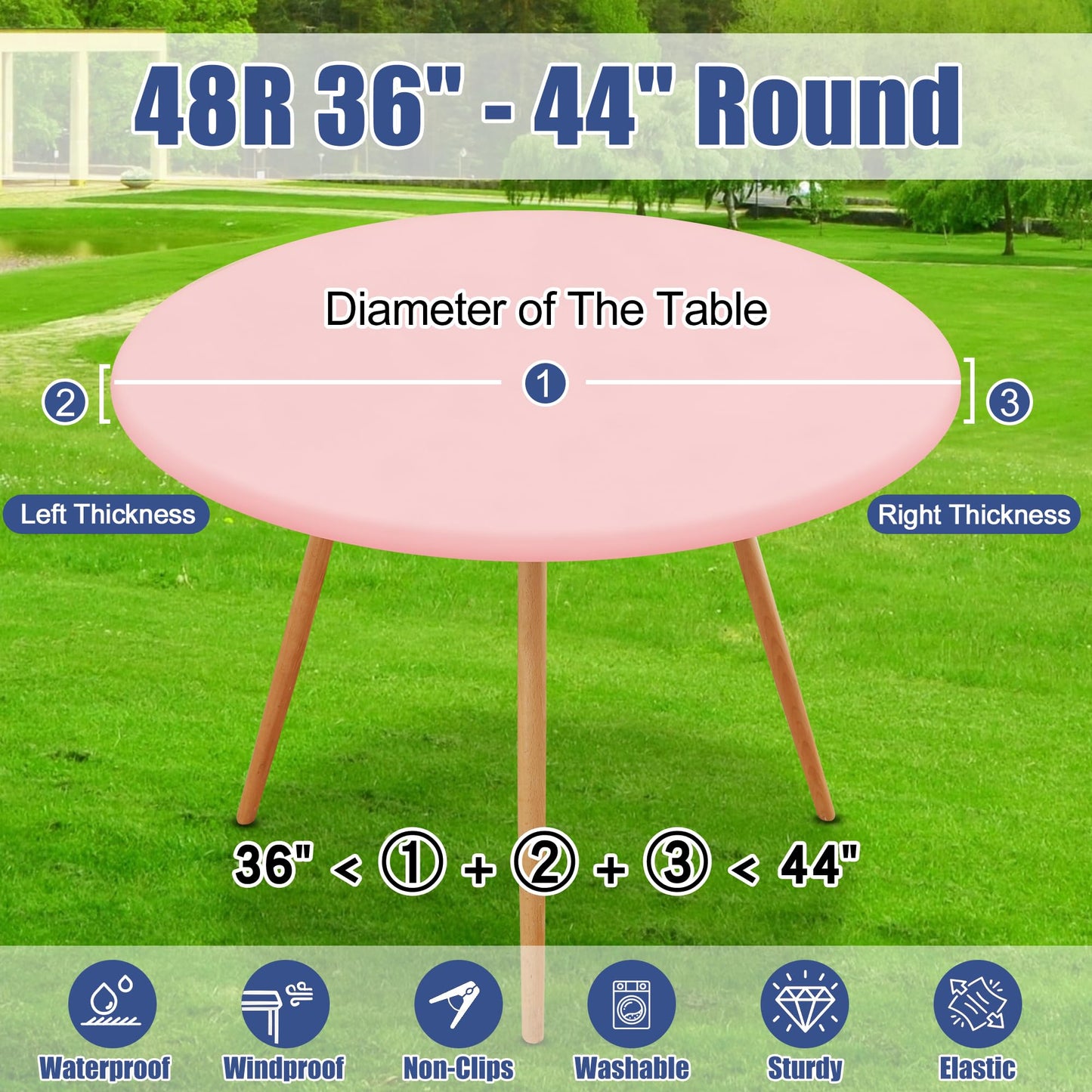 Moosfor Round Spandex Valentines Day Tablecloth, Elastic Fitted Waterproof Tablecloths for 36"-44" Tables, Stretch Washable Picnic Table Cover for Camping, Dining, Indoor and Outdoor, Pink
