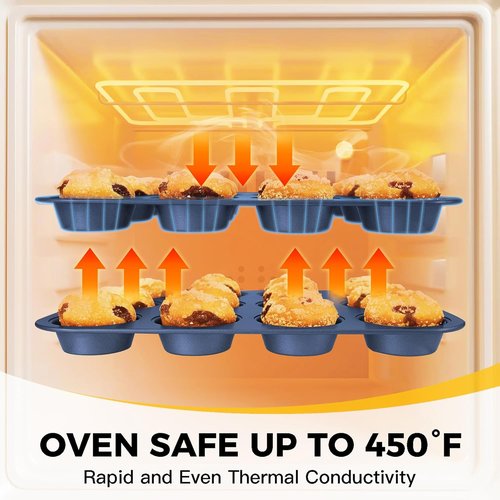 HONGBAKE Nonstick Bakeware Set - 10-Piece Kitchen Baking Pans with Wider Grips | Includes Rack, Cookie Sheet, Cake Pans, Muffin Pan, Pizza Pan - Blue