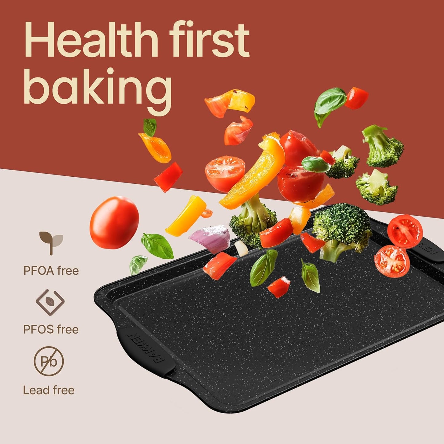 BAKKEN 8-Piece Nonstick Baking Pans Set - Professional Gray Marble Bakeware with Silicone Handles | Oven & Dishwasher Safe