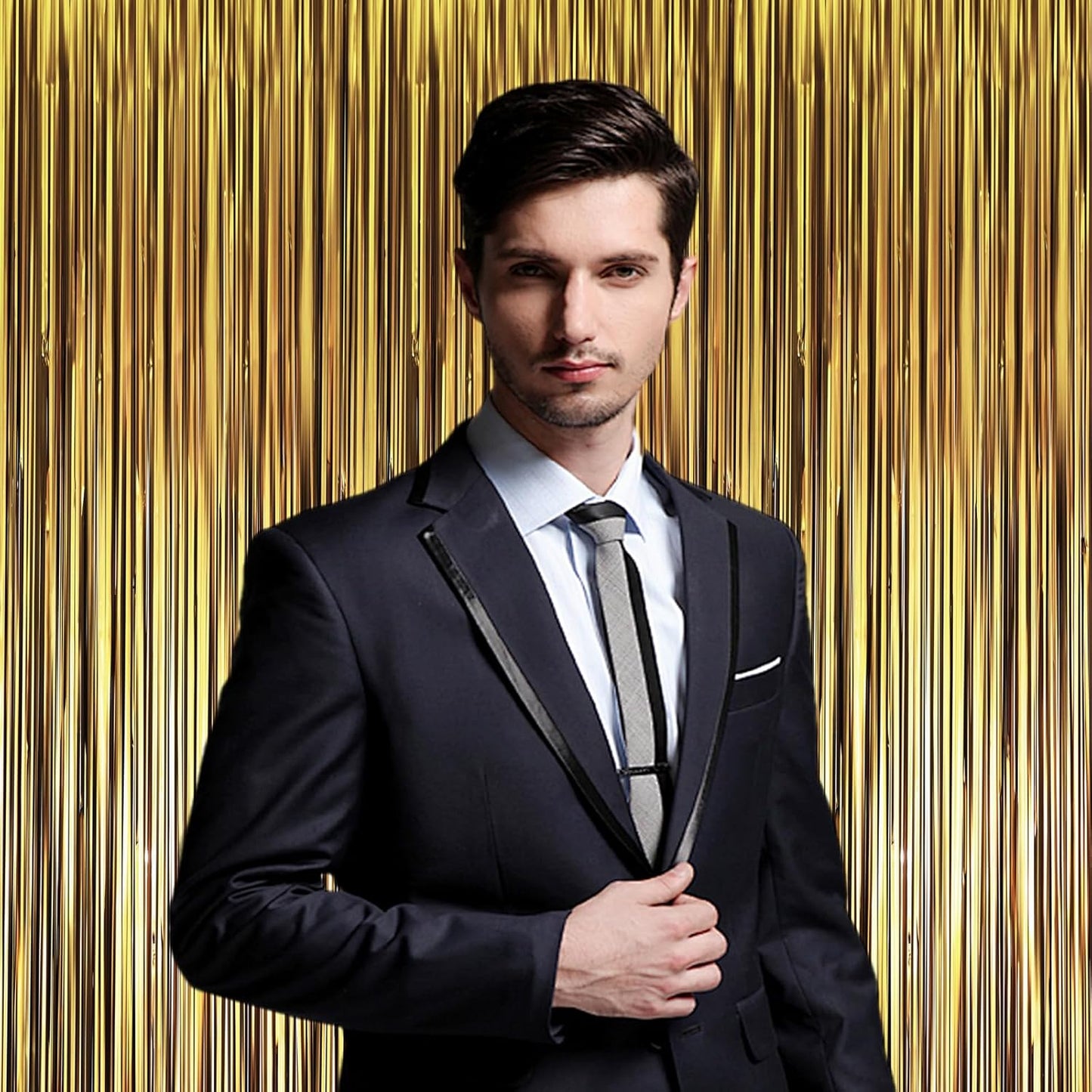 Voircoloria Matte Dark Gold Foil Fringe Backdrop Curtains - 3 Pack Tinsel Streamers for Parties | 3.3 x 8.2 ft