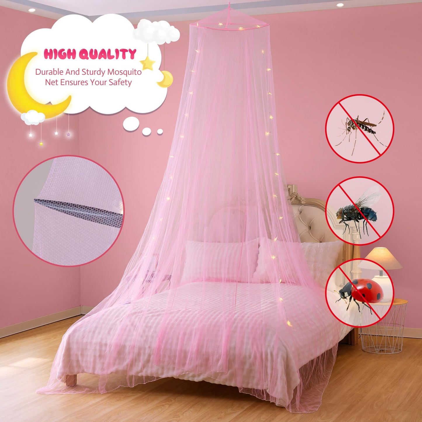 lazyzzz Bed Canopy for Girls Room Bed Drapes, Boho Bed Canopy Curtains Mosquito Net for Queen King Size Kids Bed, Princess Ceiling Play Tent for Children Reading Nook