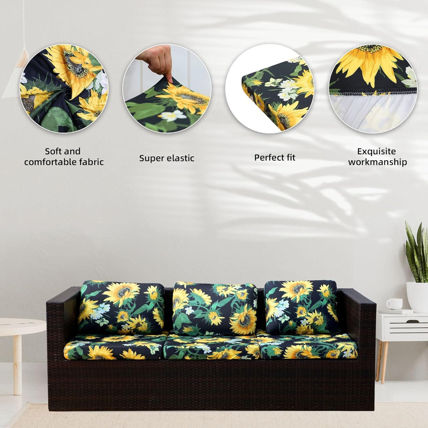 Skiennix 8-Piece Stretch Patio Cushion Covers - Washable Outdoor Sofa Slipcovers | Sunflower Design