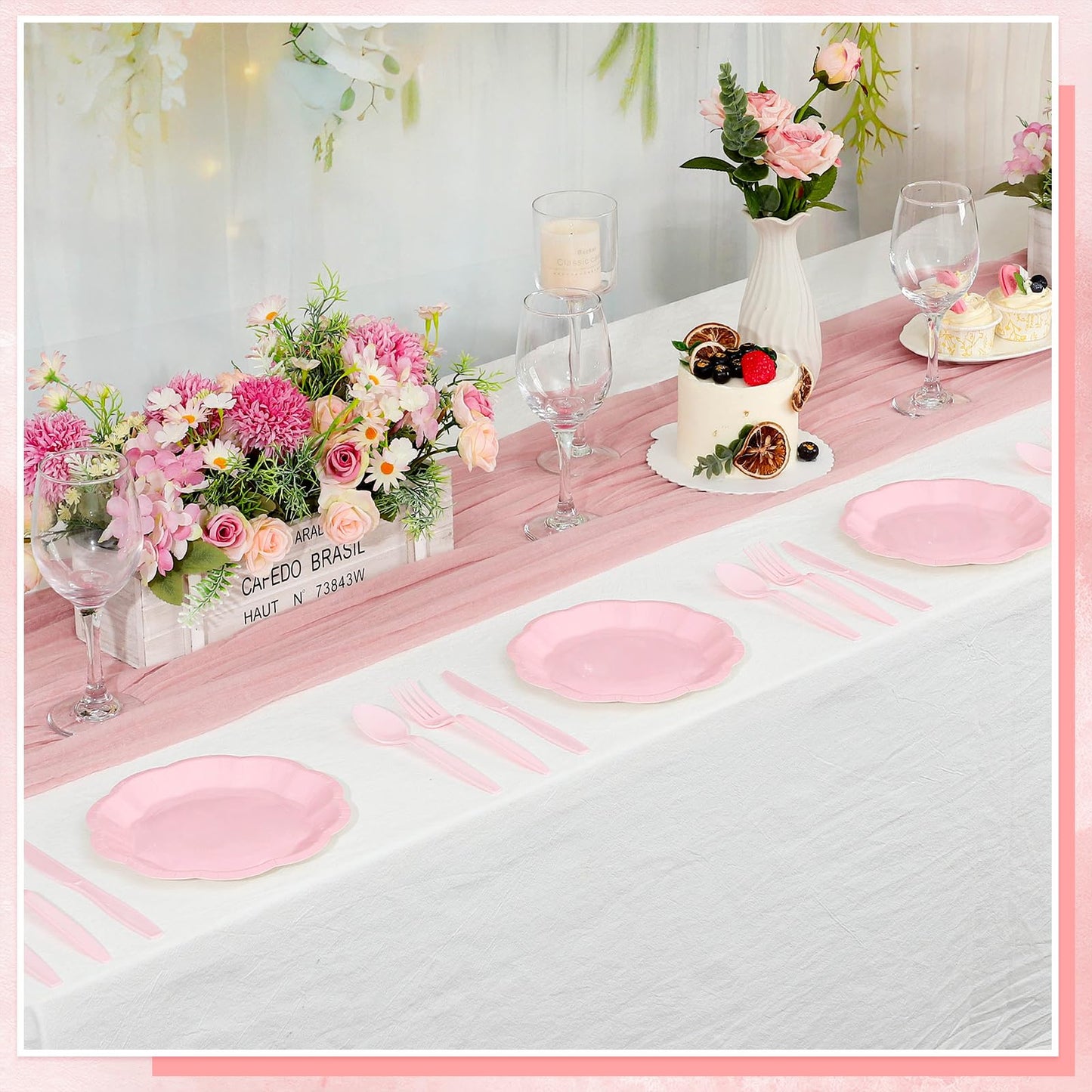 NatNarr 30 Pcs Pink Plates, 7 Inch Scalloped Pink Paper Plates Disposable Mothers Day Plate Small Party Plate for Wedding, Birthday, Baby Shower, Bridal Shower, Mother's Day