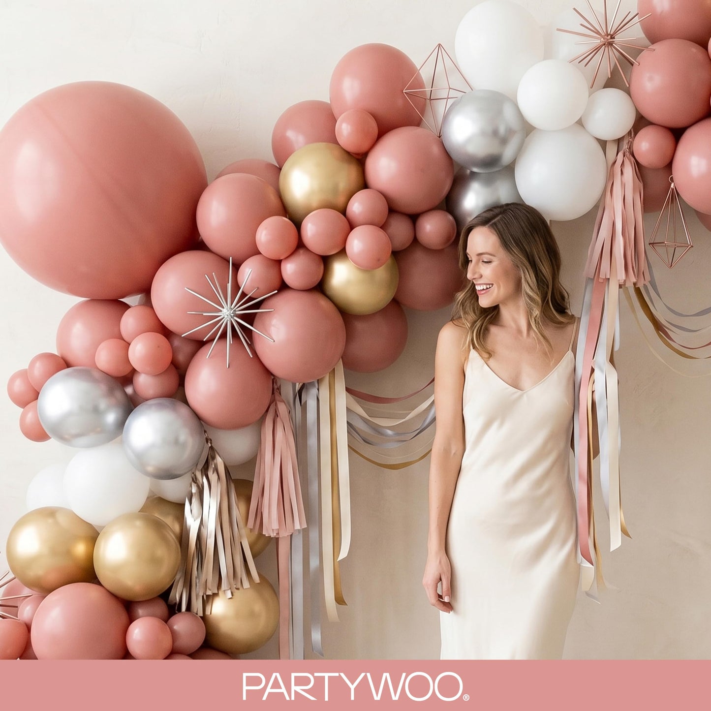 PartyWoo Dusty Pink Balloons 100pcs Different Sizes of 18 12 10 5 Inch Blush Pink Dusty Rose Boho Netural Balloon Arch Kit Garland for Baby Shower Princess Girl Birthday Party Decorations Pink-F01