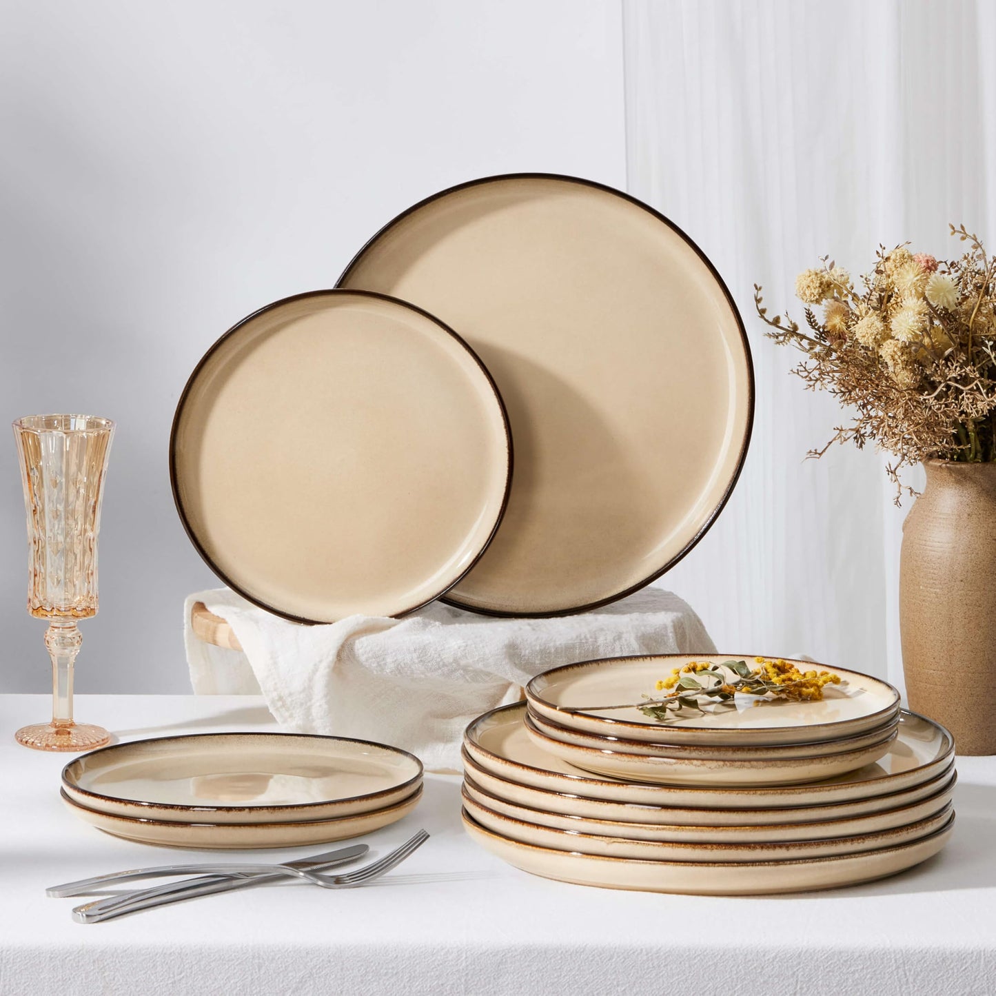Herogo Ceramic 10.43 Inch Dinner Plates Set of 6, Stoneware Dinnerware Plate Set, Double Reactive Glaze Large Dinnerware Plates for Kitchen, Microwave, Oven & Dishwasher Safe, Cream Khaki