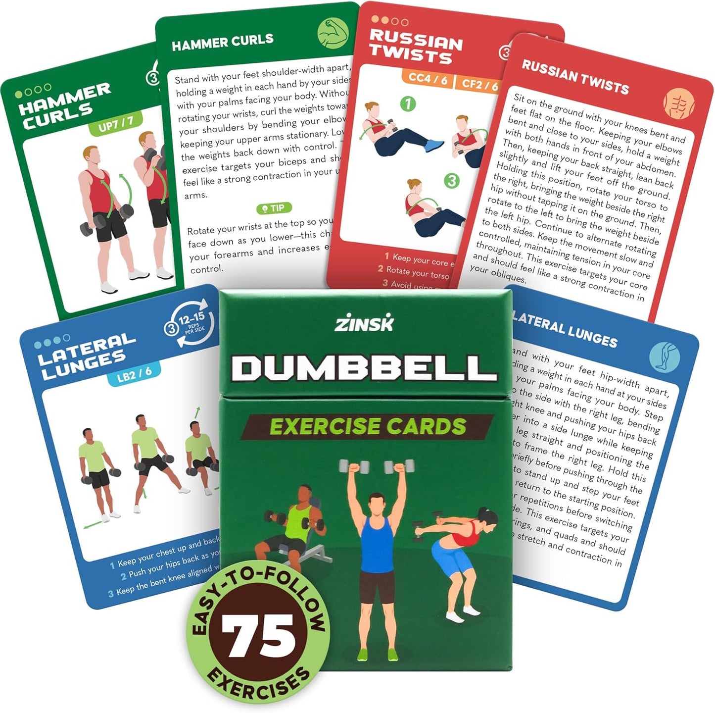 75 Dumbbell Workout Cards - Full Body Weight Training Exercise Deck for At-Home Fitness | 12 Pre-Made Strength Workouts
