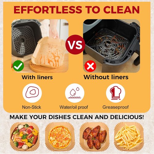Air Fryer Liners - 150 Pcs Non-Stick 6.5-Inch Square Parchment Paper for Air Fryer & Steamer