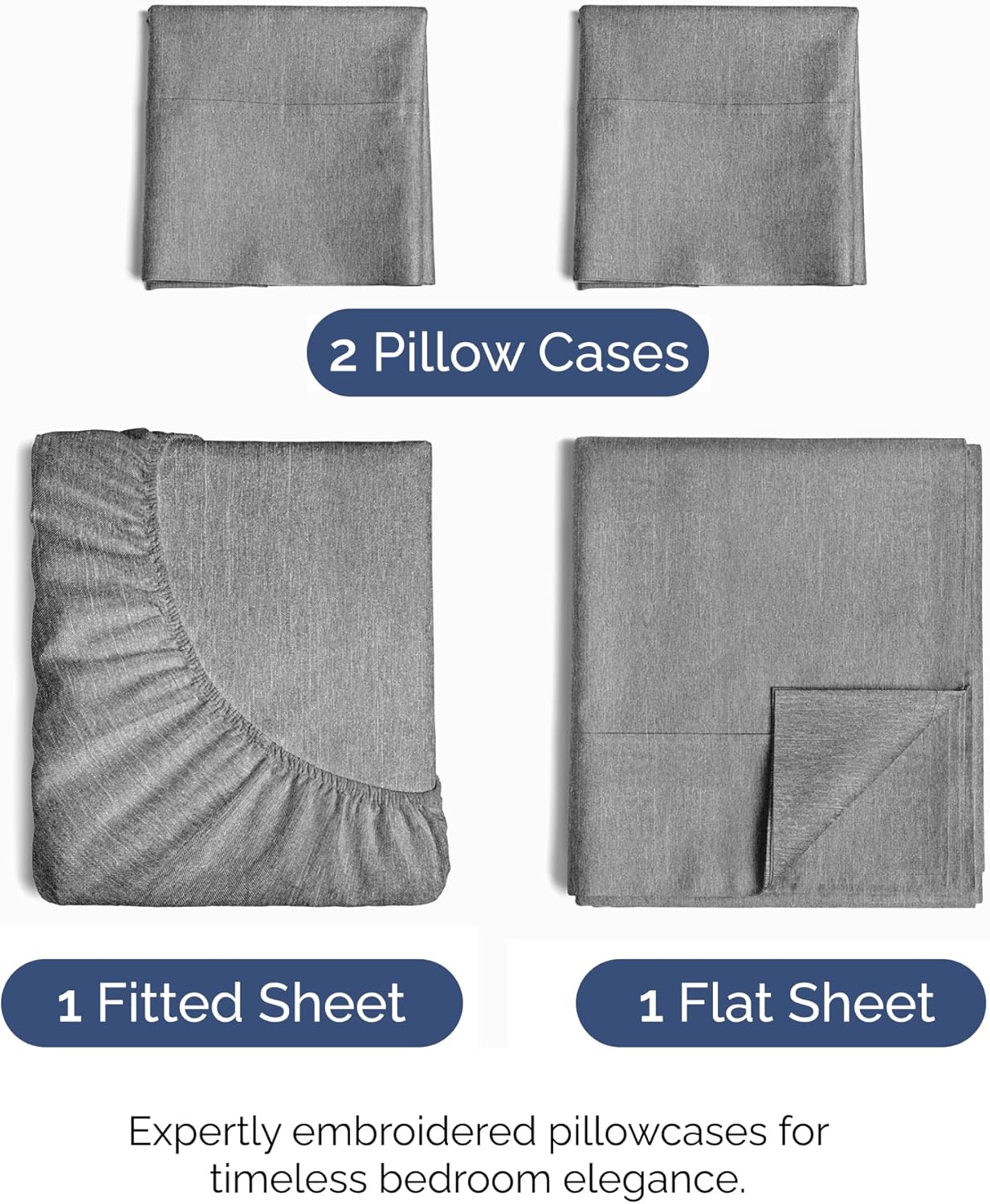 King Size 4 Piece Sheet Set - Comfy Cooling Bed Sheets for Luxury Sleep - Soft, Wrinkle-Free Grey