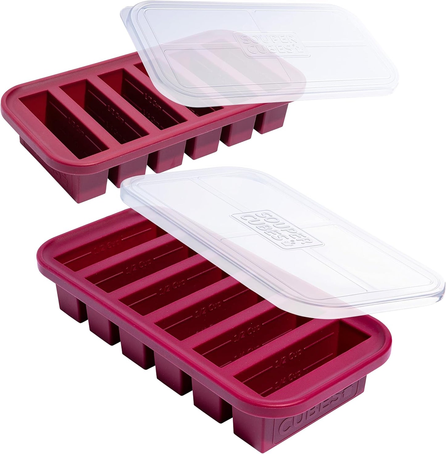 Souper Cubes 1/2 Cup Silicone Freezer Molds - Ideal for Soups, Sauces & Meal Prep | Cranberry - 2-Pack