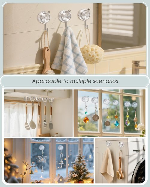 Jadkysarh Suction Cup Hooks for Shower, Upgrade Twist-Lock Clear Suction Towel Hooks Heavy Duty Removable Bathroom Suction Hooks for Shower Tile Wall Glass Door Window 2 Pack