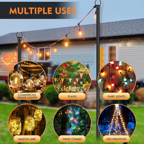 Feed Garden String Light Poles - 9.8FT Metal Stands for Outdoor Decor | 4 Pack for Deck, Patio & Events