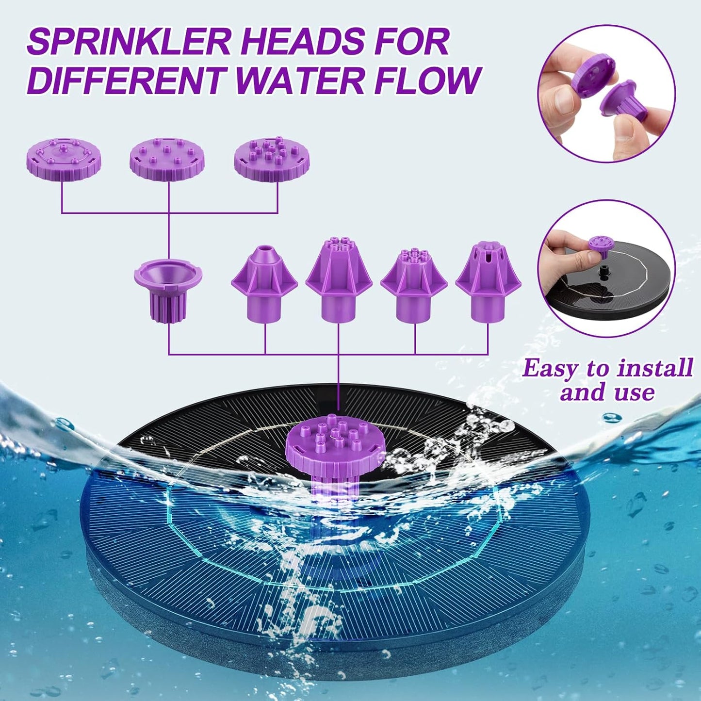 Skiennix Solar Bird Bath Fountain Pump - 3.5W Solar Powered Water Feature with 8 Nozzles & 4 Fixed Pipes for Gardens, Pools, Ponds