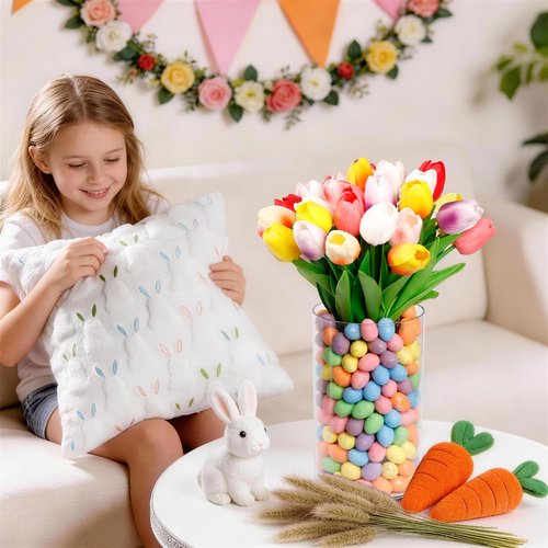 ALFEVA Easter Decorations-Vase in Vase and Approx 100pcs Easter Eggs Filler, Vaseset Ready to Display，Spring Decorations for Home Table (No Flowers)