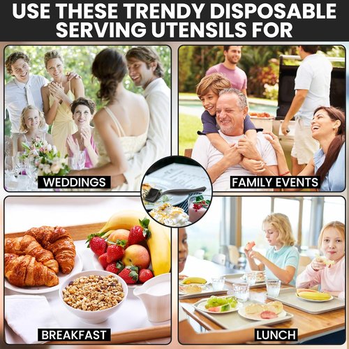 C&S Event Supply Co. Heavy Duty Black Plastic Serving Spoons - 12 Count | Large Disposable Utensils for Catering & Events