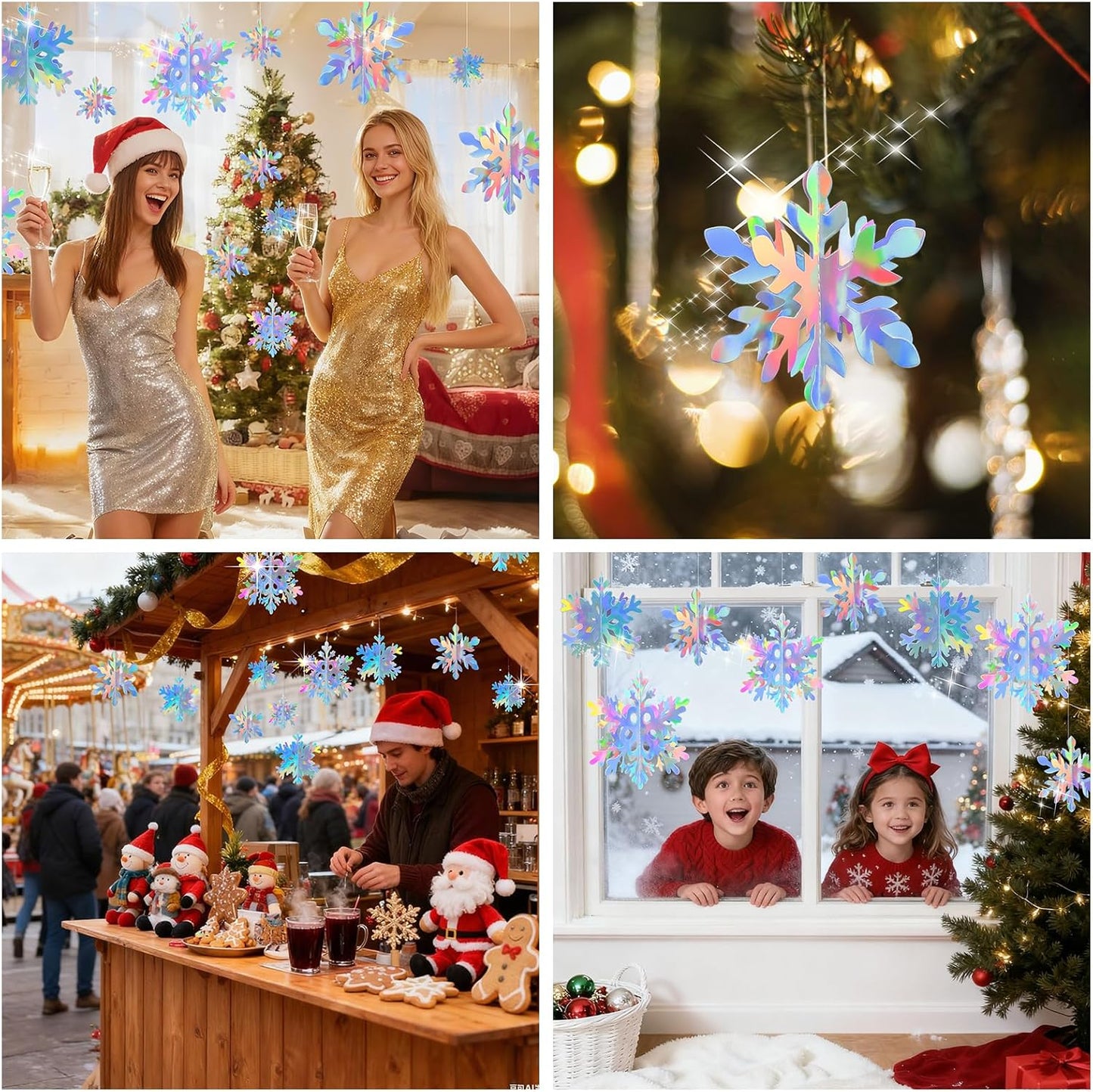 Skiennix 18 Pcs Snowflake Decorations - 3D Iridescent Hanging Ornaments for Winter Wonderland Decor