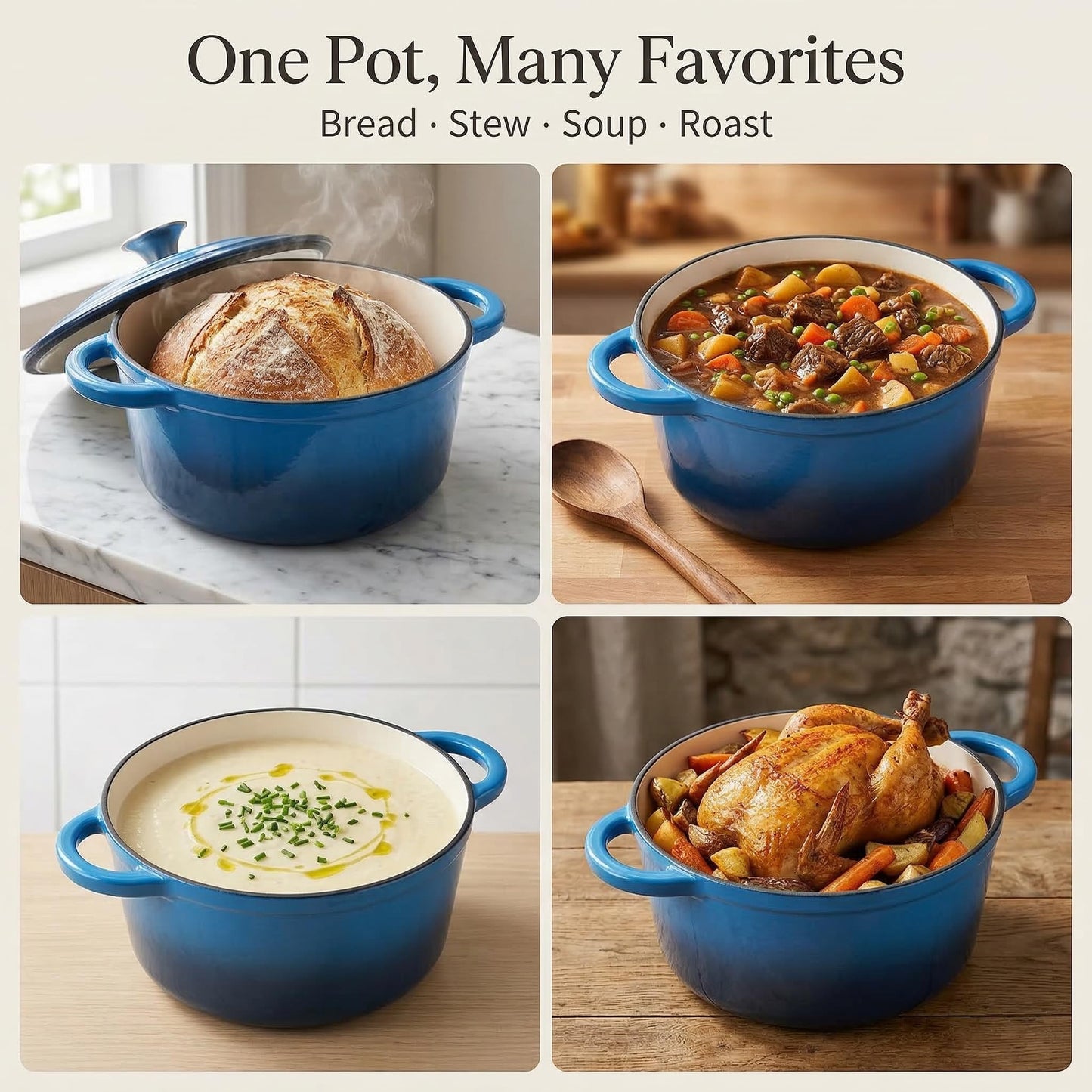 WOKINS Enameled Cast Iron Dutch Oven - 7QT Pot with Lid,Oven Safe to 500°F,Heavy-Duty Cookware for Sourdough Bread Baking,Braising,Stews,Roasting blue