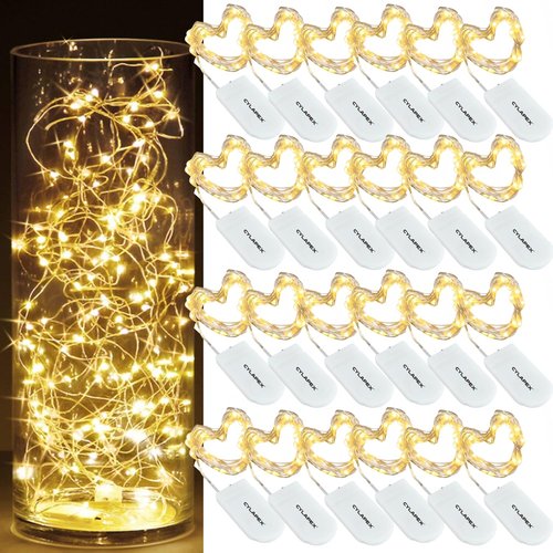 CYLAPEX Pack of 24 Fairy Lights String Battery Operated Fairy Lights, 7ft 20 LEDs Halloween Lights Silver Coated Copper Wire Lights for DIY Decor Christmas Decoration Costume Warm White
