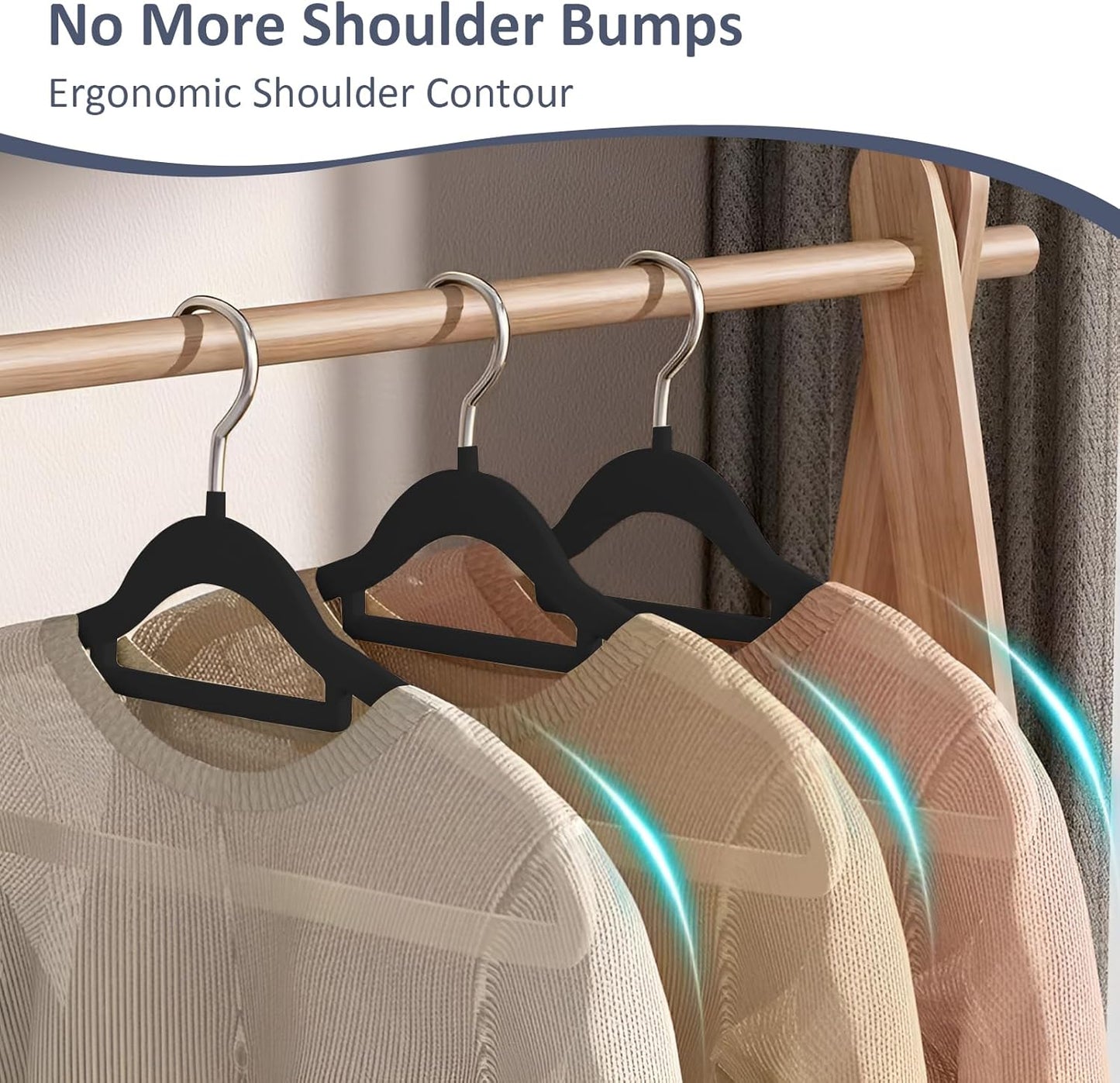 Skiennix Velvet Hangers - Premium Non-Slip Closet Organizers | Durable Ultra Thin Felt for Coats & Shirts (50 Pack, Black)