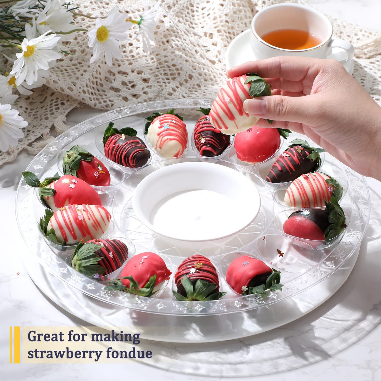 Shellwei 6Pcs Deviled Egg Platter with Lid Container Tray with 15 Slots Reusable Plastic Round Holder for Deviled Eggs, Fruits, Veggies, and Finger Foods 12 Inch