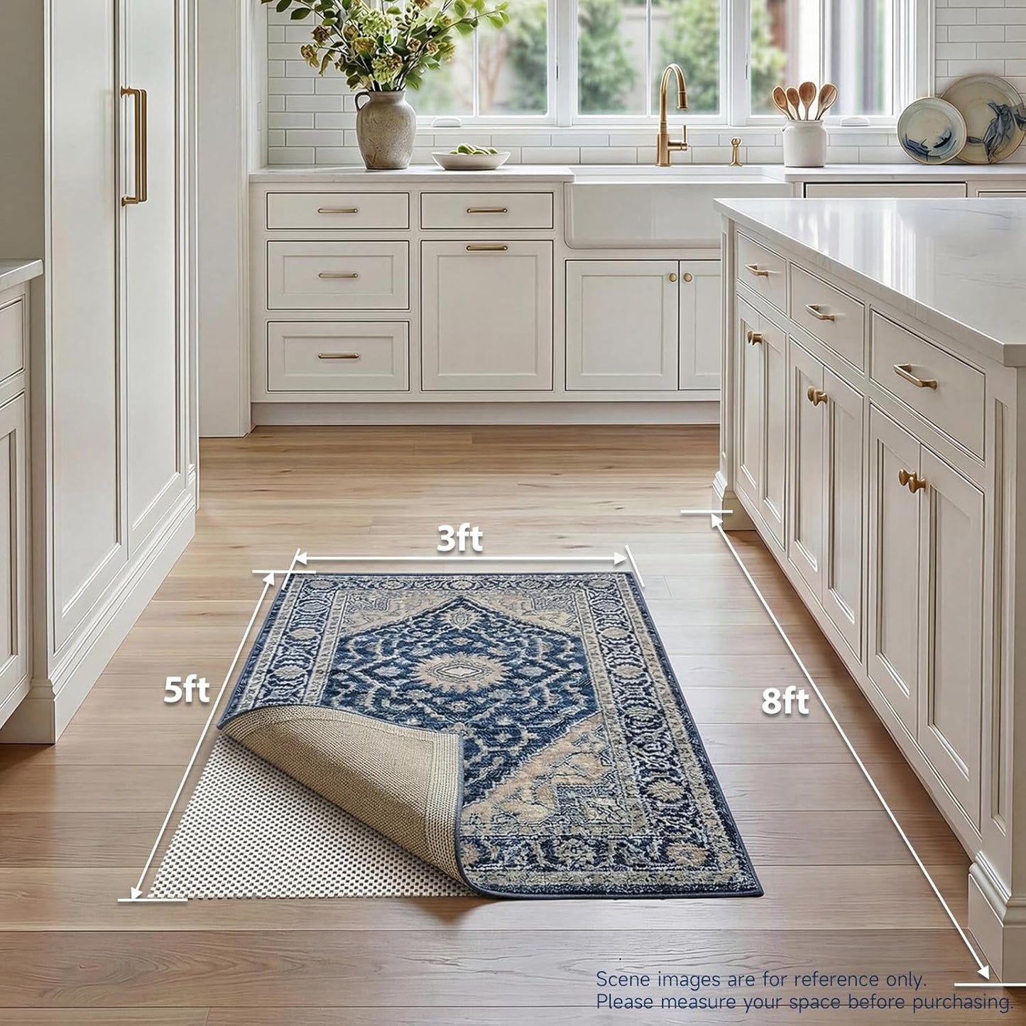 Veken Non-Slip Rug Pad Gripper - 3x5 Ft Thick Anti-Skid Mat for Hardwood & Tile Floors