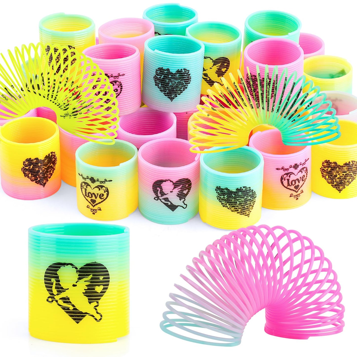 CLEVERZONE 36 Packs Spring Rainbow Magic Fidget Stress Coil Mini Springs Bulk Toys Valentine's Day Wedding Party Favor Goodie Bag Stuffers For Kids Boys Girls (Love)