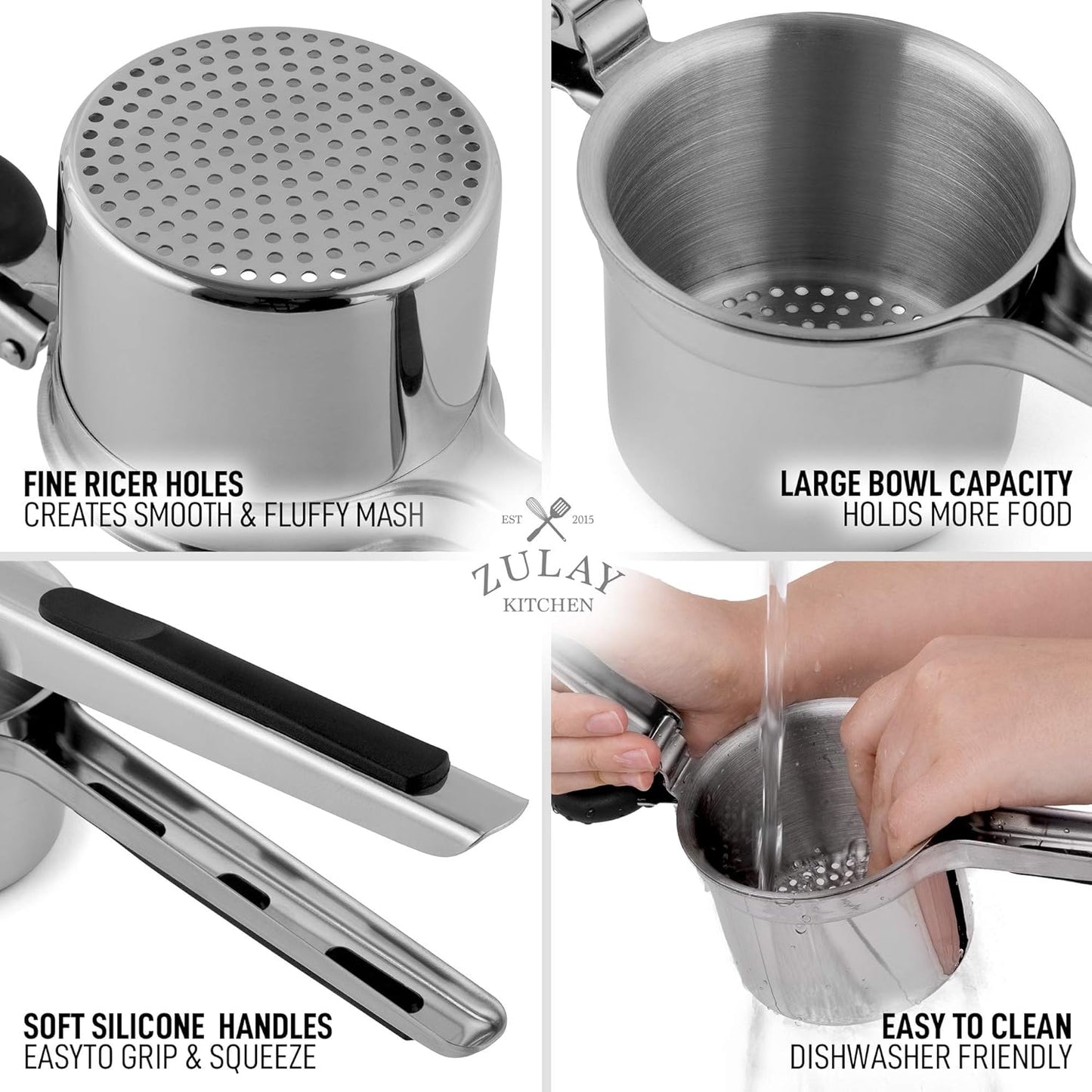 Zulay Kitchen 15oz Potato Ricer - Heavy Duty Stainless Steel Masher for Perfect Mashed Potatoes