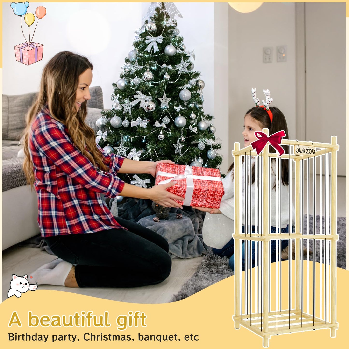 HAIDAIYA Stuffed Animal Zoo Storage Cage Wooden, Wood Extra Large Stuffed Animal Storage Basket, Toy Storage for Big Stuffed Animals, Large Toy Chest for Kids Girls Boys Toy Organizer Holder
