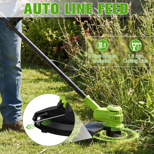 21V Cordless Weed Eater by [Brand Name] - Lightweight 2-in-1 Electric Trimmer & Edger with 2 Batteries, 12-Inch Auto Feed