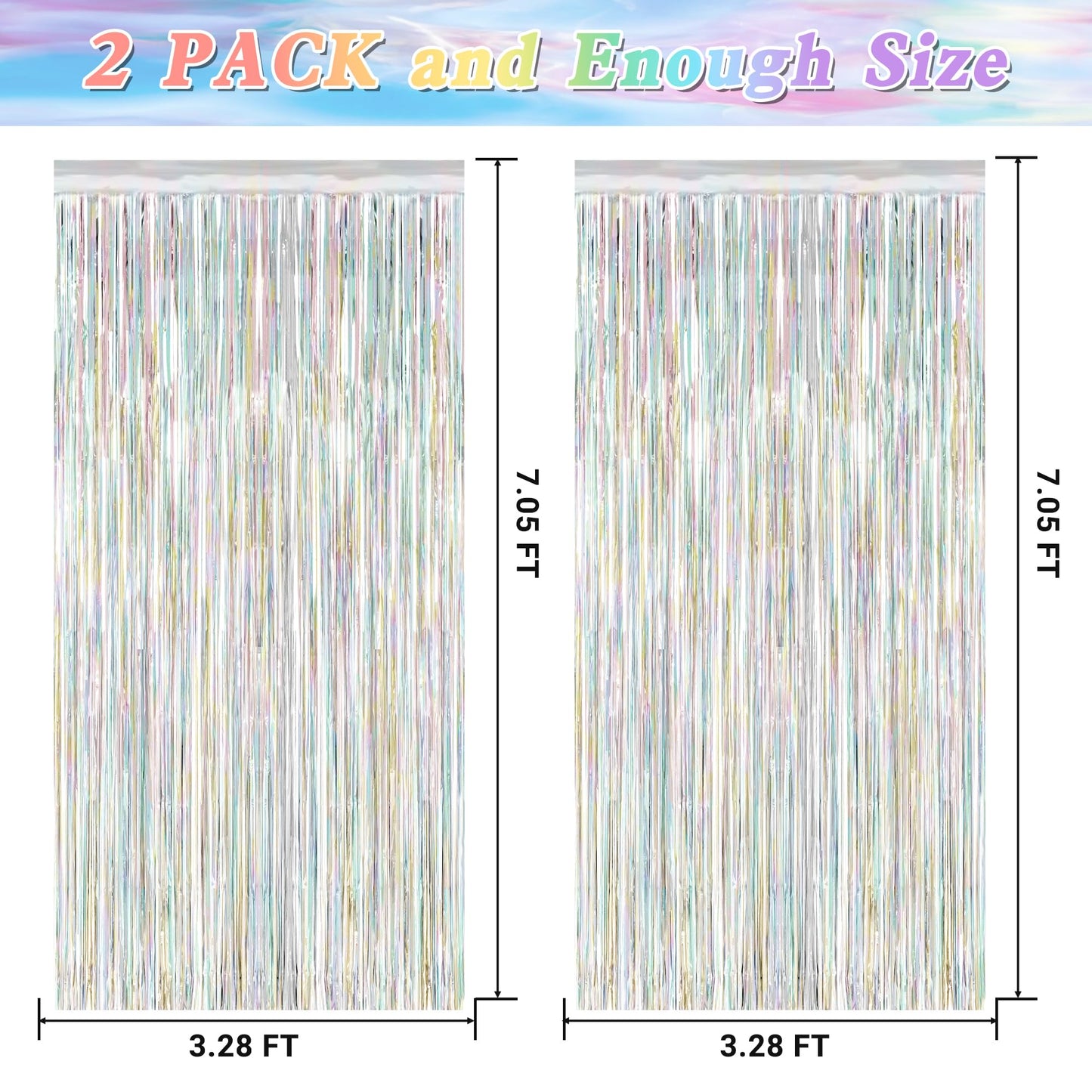 2 Pack Backdrop Curtains, 3.28 FT x 7.05 FT Laser Silver Fringe Curtains, Metallic Tinsel Foil Curtains Party Streamer, Photo Backdrop Party Decorations Bithday Photo Booth Props