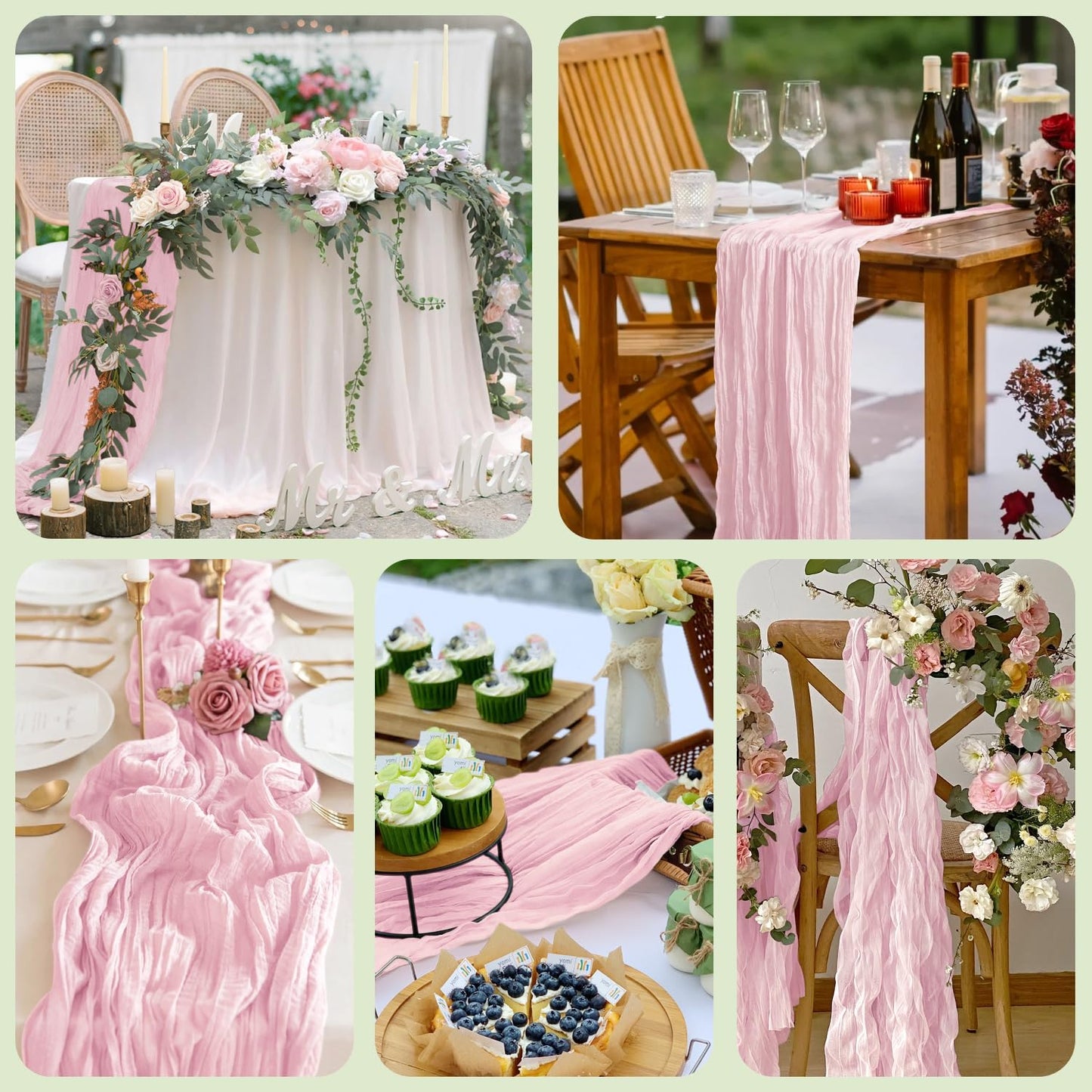 Xiomot 2PCS Table Runner Cheesecloth 10FT Blushing Pink Boho Gauze Cheese Cloth Rustic Sheer Table Runners for Summer Wedding Bridal Baby Shower Party Decoration