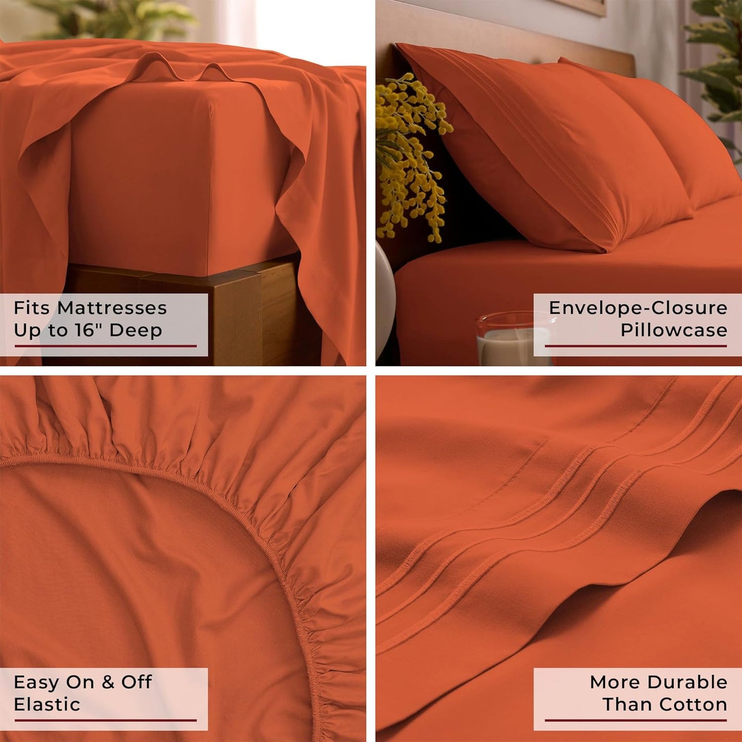 Mellanni Queen Sheets Set - 4 PC Hotel Luxury Bedding | Extra Soft, Cooling & Stain Resistant (Poppy Orange)