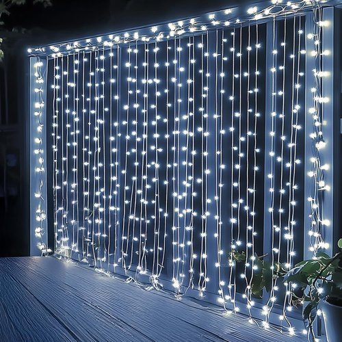 Dazzle Bright 300 LED Curtain String Lights - Waterproof Fairy Lights with 8 Modes | White Decor for Bedroom & Parties