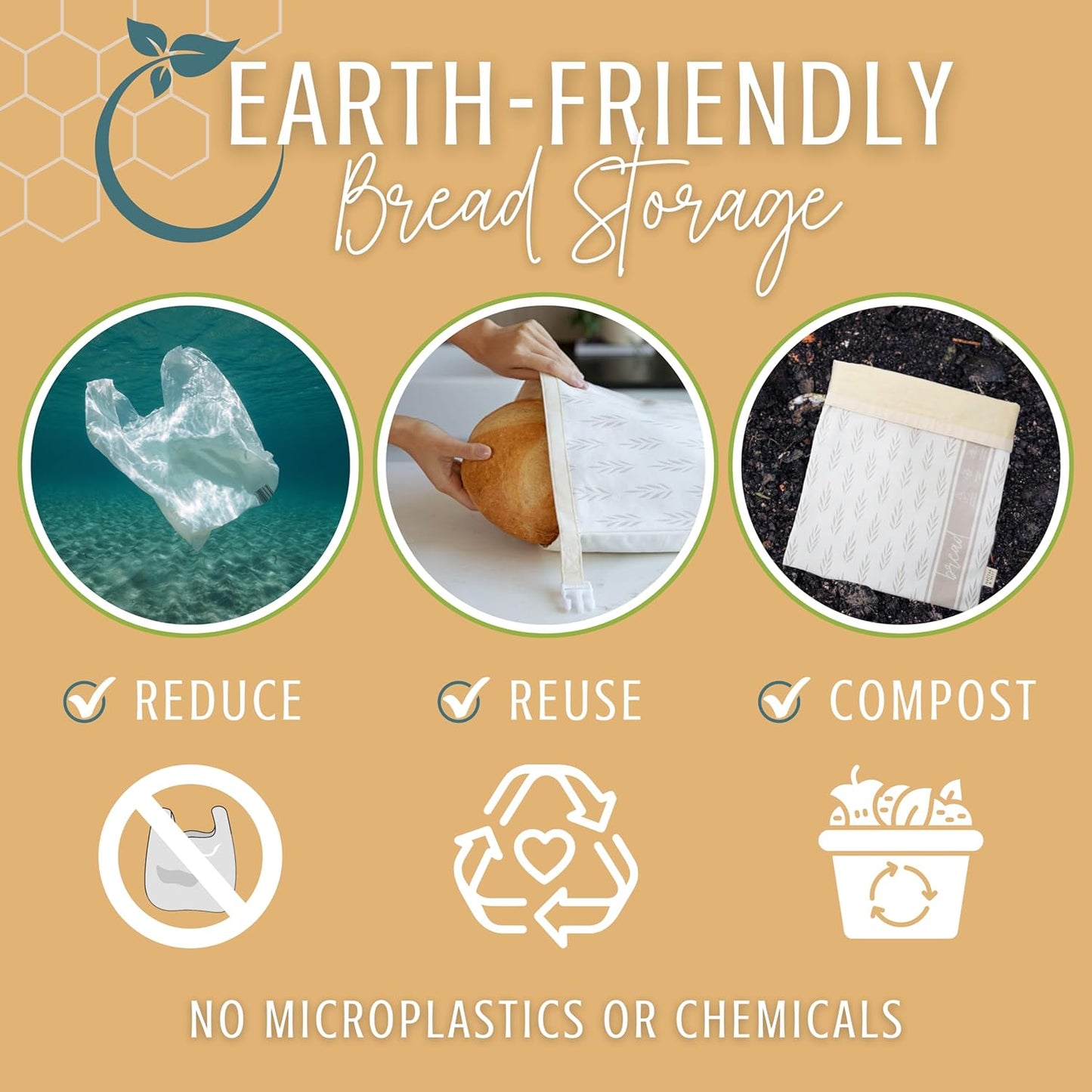 Nectar & Nest Reusable Beeswax Bread Bags - XL Eco-Friendly Storage for Homemade Bread & Sourdough